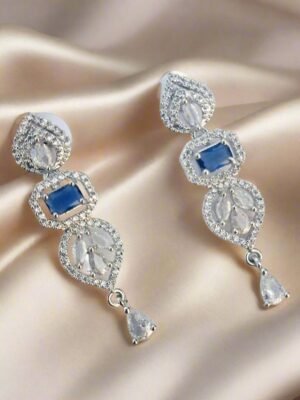 Blue Stone with American Diamond Drop Earring - Garimas