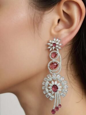 Pink American Diamond Studded Crystal Brass Drops & Danglers - Garimas