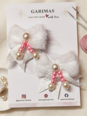 White Hair Clip Set for Girls Adorable Bow and Flower Designs Hair Pin Soft with Pearl Beads, Lightweight, and Stylish for Party