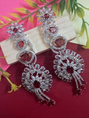 Pink American Diamond Studded Crystal Brass Drops & Danglers - Garimas