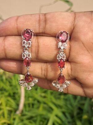 Silver Plated American Diamond Necklace Sets With Pink Stone - Garimas