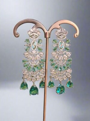 Aqua Green American Diamond Studded Crystal Brass Drops & Danglers - Garimas