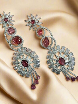 Pink American Diamond Studded Crystal Brass Drops & Danglers - Garimas