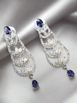 Purple Stone with American Diamond Earring - Garimas