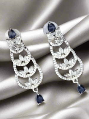 Black Stone with American Diamond Earring - Garimas