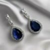 Aqua Blue Stone American Diamond Brass Drops - Garimas