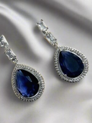 Aqua Blue Stone American Diamond Brass Drops - Garimas