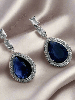 Aqua Blue Stone American Diamond Brass Drops - Garimas