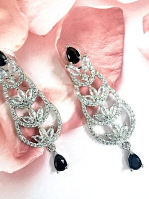 Black Stone with American Diamond Earring - Garimas