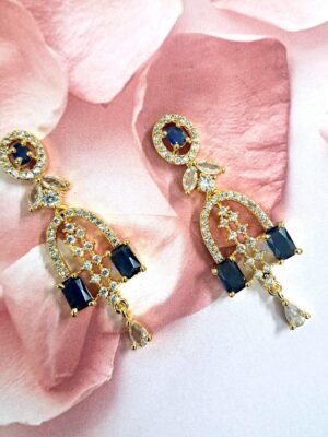 Gold Plated Blue Stone with American Diamond Earring - Garimas