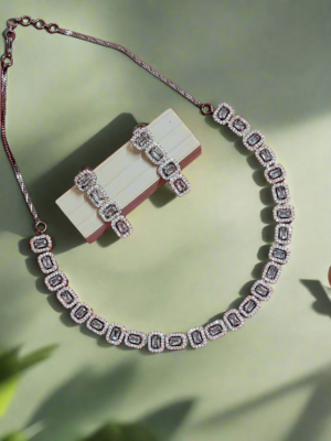 Black Rose Gold Plated  American Diamond Necklace Sets |  Garimas
