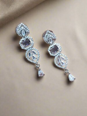 Purple Stone with American Diamond Drop Earring |  Garimas
