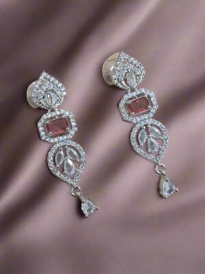 Pink Stone with American Diamond Drop Earring |  Garimas