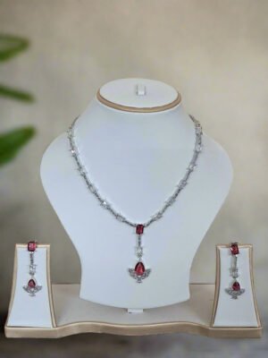 Silver Plated American Diamond Necklace Sets With Pink Stone | Garimas Lifestyle