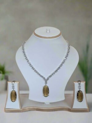 Silver Plated Aqua yellow Stone American Diamond Necklace Sets | Garimas Lifestyle