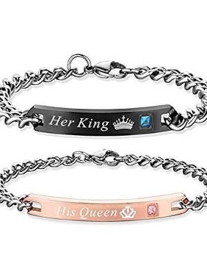 Couple Bracelet Set His Queen Her King Titanium Stainless Steel For Girls & Boys - Garimas