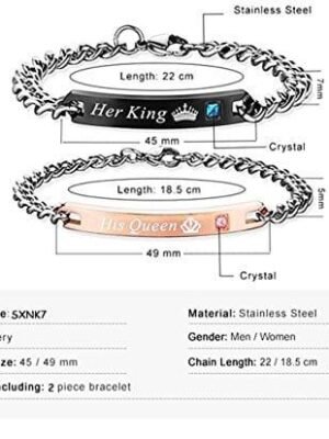 Couple Bracelet Set His Queen Her King Titanium Stainless Steel For Girls & Boys - Garimas