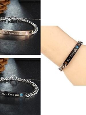 Couple Bracelet Set His Queen Her King Titanium Stainless Steel For Girls & Boys - Garimas