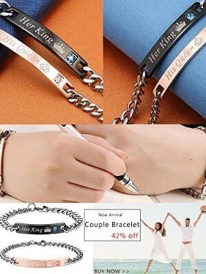 Couple Bracelet Set His Queen Her King Titanium Stainless Steel For Girls & Boys - Garimas