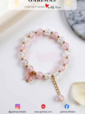 Sparkle Glass Beads Tassel Bracelet With Cute Enamel Butterfly Charm