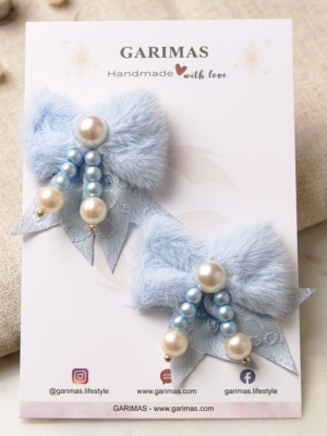 Sky Blue Hair Clip Set for Girls Adorable Bow and Flower Designs Hair Pin Soft with Pearl Beads, Lightweight, and Stylish for Party