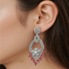 Pink American Diamond Studded Crystal Brass Drops & Danglers - Garimas
