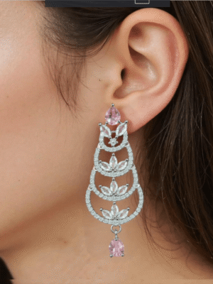 Aqua Pink Stone with American Diamond Earring - Garimas