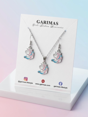 Unicorn Charms Pendant and Earring Set for Girls with  Silver Colour Chain