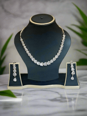 Rose Gold Plated  American Diamond Necklace Sets With White Stone |  Garimas