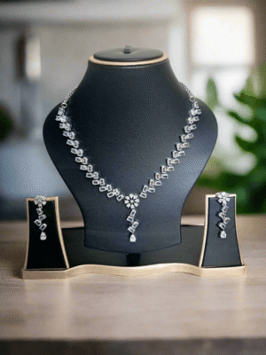 Silver Plated American Diamond Necklace Sets |  Garimas