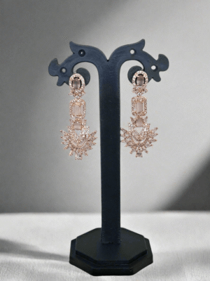 Rose Gold Plated  American Diamond Necklace Sets With Pink Stone |  Garimas