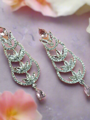 Aqua Pink Stone with American Diamond Earring - Garimas
