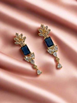 Gold Plated Blue Stone with American Diamond Earring |  Garimas