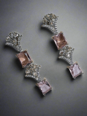 Silver Plated American Diamond Necklace Sets With Aqua Pink Stone - Garimas