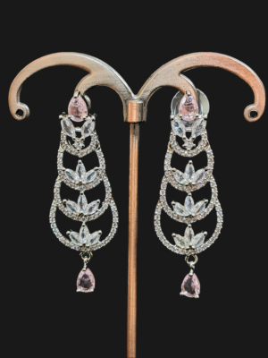 Aqua Pink Stone with American Diamond Earring |  Garimas