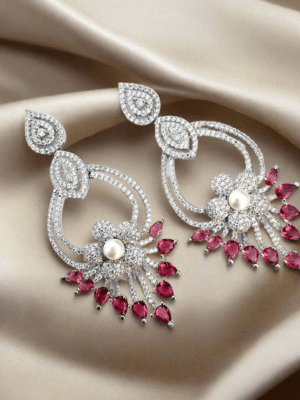 Pink American Diamond Studded Crystal Brass Drops & Danglers - Garimas
