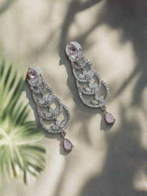 Aqua Pink Stone with American Diamond Earring |  Garimas