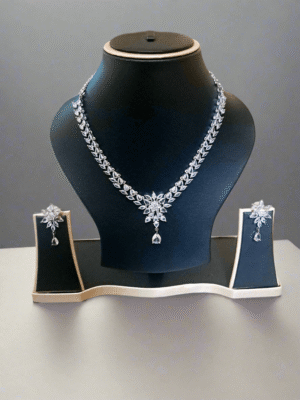 Silver Plated Aqua Pink Stone American Diamond Necklace Sets |  Garimas