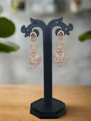 Rose Gold Plated  American Diamond Necklace Sets With Pink Stone |  Garimas