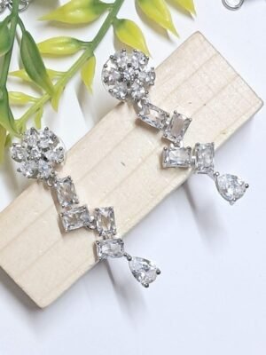 Silver Plated American Diamond Necklace Sets With White Stone - Garimas