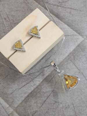 Pendant Set  CZ Studded and silver Plated chain Aqua yellow | Garimas Lifestyle