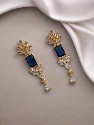 Gold Plated Blue Stone with American Diamond Earring | Garimas Lifestyle