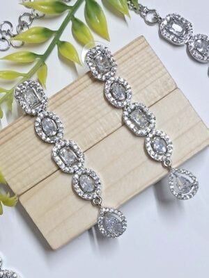 Silver Plated American Diamond Necklace Sets With White Stone - Garimas